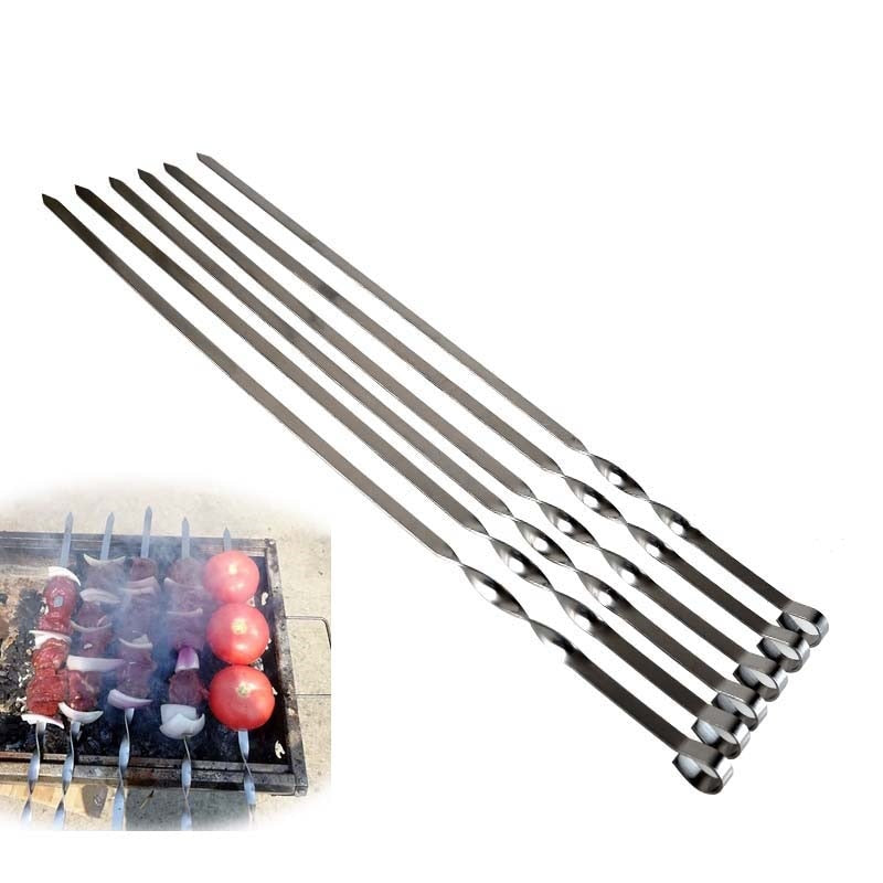 21.6 ''55CM ze stali nierdzewnej grill szpikulec kije zestaw widelców długi uchwyt Kabob szaszłyki płaskie Heavy Duty narzędzia kempingowe 6-12 sztuk