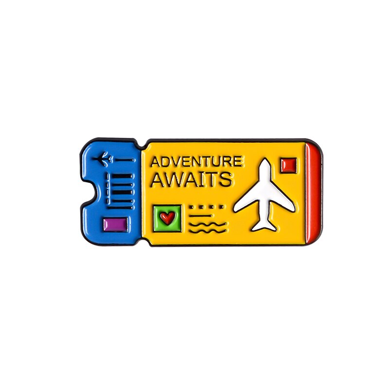 QIHE JEWELRY Adventure travel theme pins Bus Air tickets Magic dragon Camping brooches badges Trendy pin gifts for travel lovers