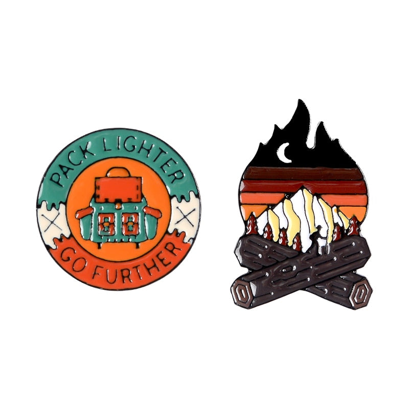 QIHE JEWELRY Adventure travel theme pins Bus Air tickets Magic dragon Camping brooches badges Trendy pin gifts for travel lovers