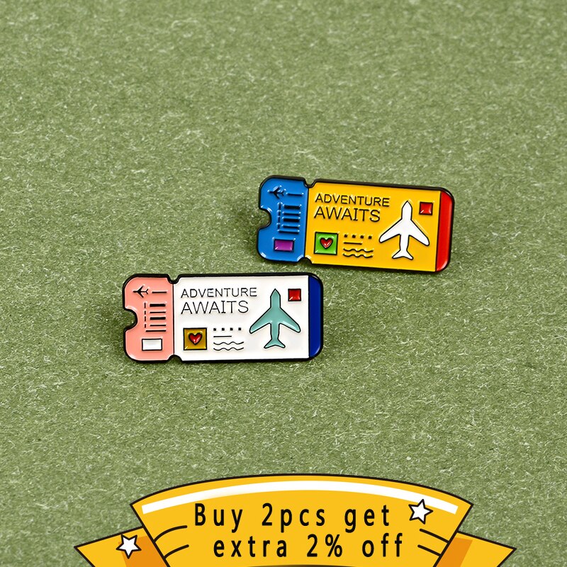 QIHE JEWELRY Adventure travel theme pins Bus Air tickets Magic dragon Camping brooches badges Trendy pin gifts for travel lovers
