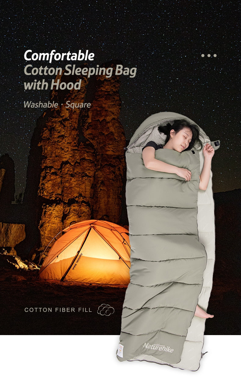Naturehike  Envelope Hooded Cotton Sleeping Bag Washable Splicable Double-Person Tent Camping Portable Sleeping Bag