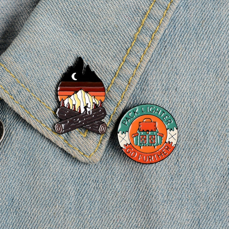 QIHE JEWELRY Adventure travel theme pins Bus Air tickets Magic dragon Camping brooches badges Trendy pin gifts for travel lovers
