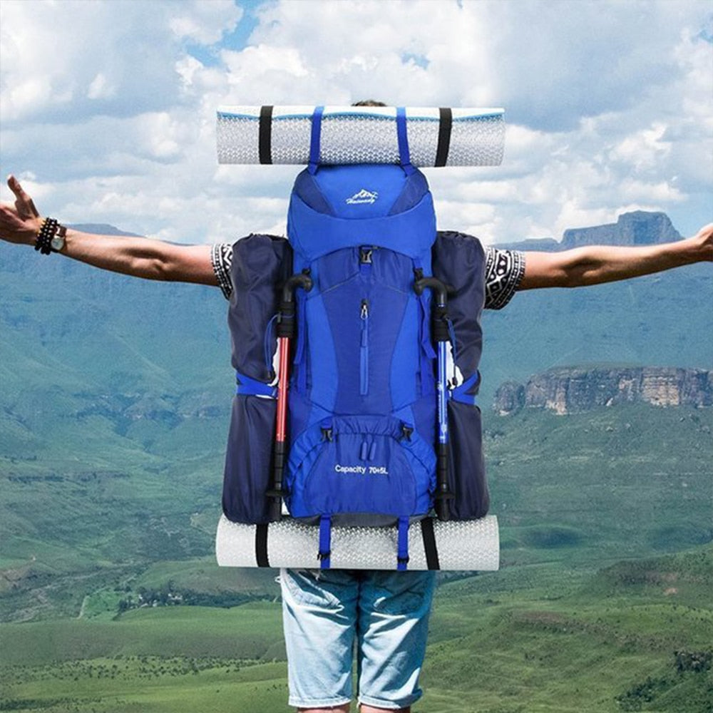 75L Camping Hiking Backpack Climbing Traveling Sightseeing Bags Outdoor Camping Rucksack Waterproof Nylon Backpacks Men Women