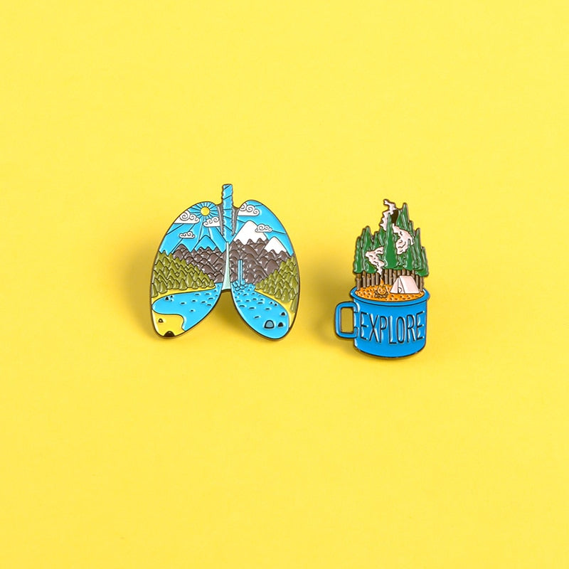 QIHE JEWELRY Adventure travel theme pins Bus Air tickets Magic dragon Camping brooches badges Trendy pin gifts for travel lovers