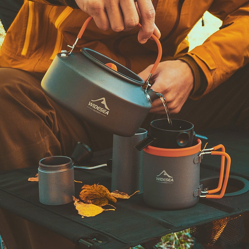 Widesea Camping Coffee Cookware Set Outdoor Tableware Equipment Mug  Kettle Pot Cooking Teapot Filter Rack Cup Cauldron Tourism