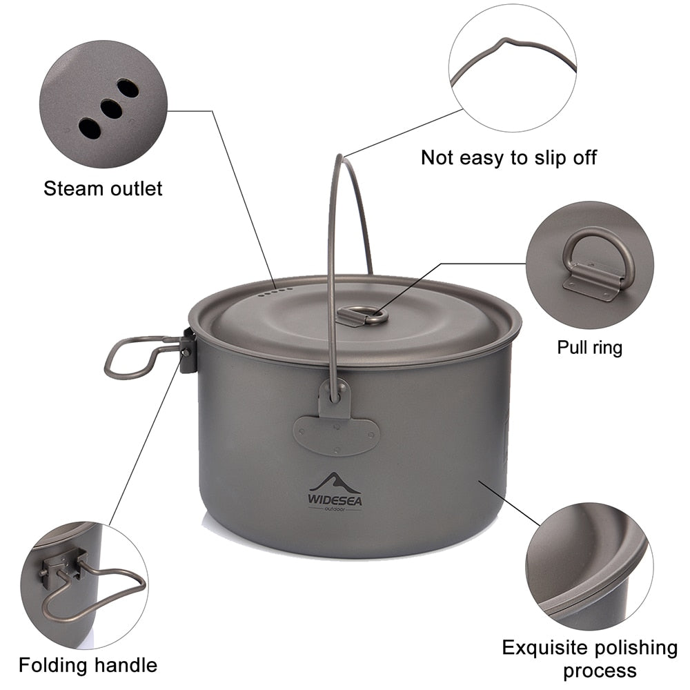 Widesea-vajilla de titanio para acampar, juego de utensilios de cocina para turismo, Caldero, olla de cocina al aire libre, Picnic, senderismo y Trekking