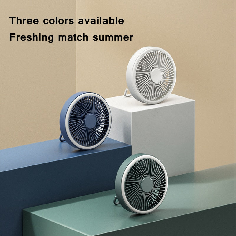 2000mAh USB Rechargeable Ceiling Fans with Remote Control 360° Rotation 3-speed Wind Desk Hanging Ventilator for Outdoor Camping