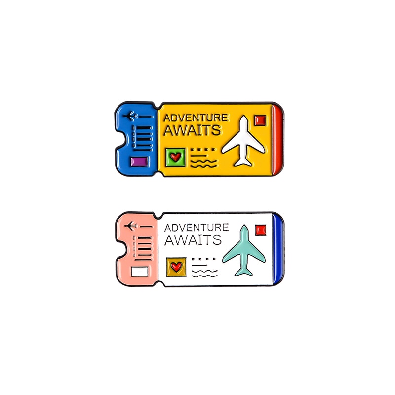 QIHE JEWELRY Adventure travel theme pins Bus Air tickets Magic dragon Camping brooches badges Trendy pin gifts for travel lovers