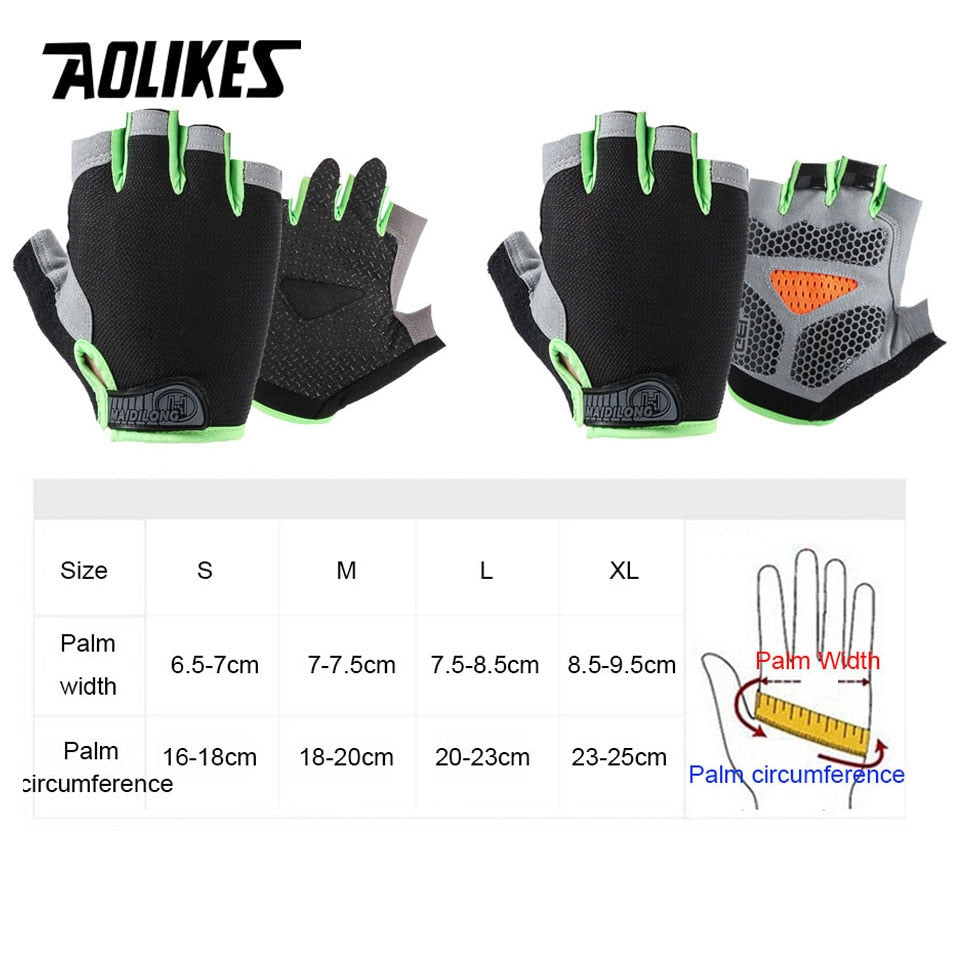 AOLIKES Cycling Gloves MTB Road Riding Gloves Anti-slip Camping Hiking Gloves Gym Fitness Sports Bike Bicycle Glove Half Finger