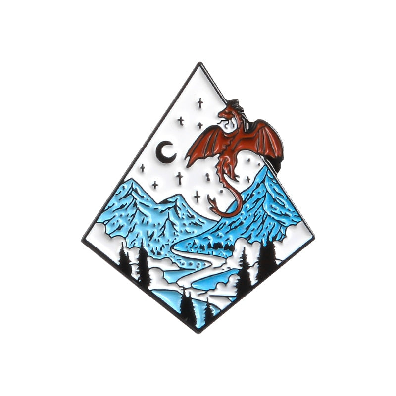 QIHE JEWELRY Adventure travel theme pins Bus Air tickets Magic dragon Camping brooches badges Trendy pin gifts for travel lovers