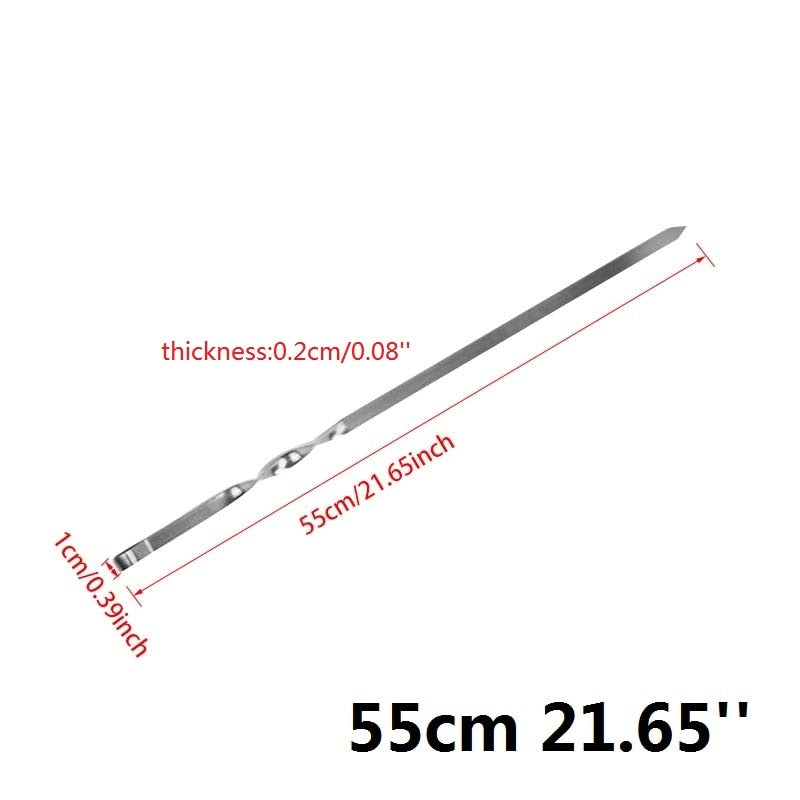 21.6 ''55CM ze stali nierdzewnej grill szpikulec kije zestaw widelców długi uchwyt Kabob szaszłyki płaskie Heavy Duty narzędzia kempingowe 6-12 sztuk