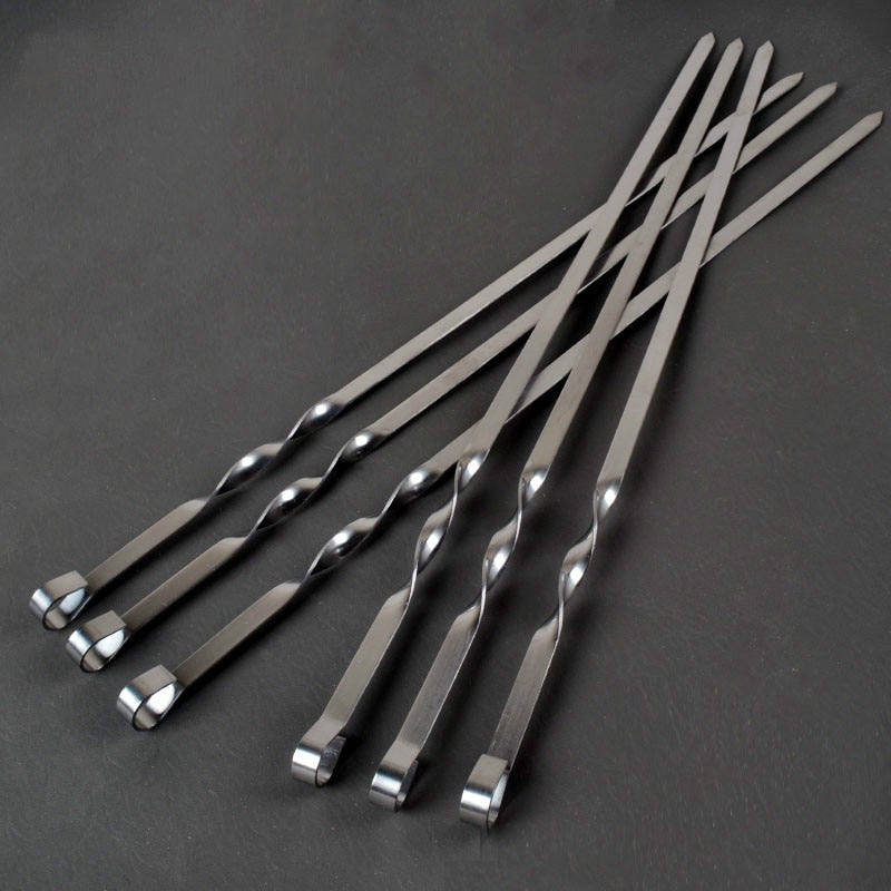 21.6 ''55CM ze stali nierdzewnej grill szpikulec kije zestaw widelców długi uchwyt Kabob szaszłyki płaskie Heavy Duty narzędzia kempingowe 6-12 sztuk