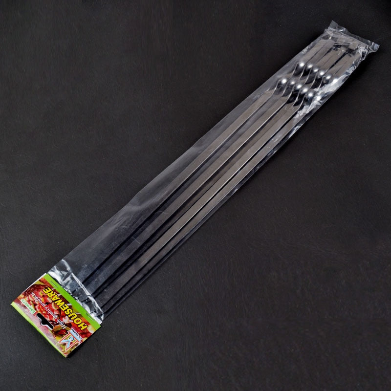 21.6 ''55CM ze stali nierdzewnej grill szpikulec kije zestaw widelców długi uchwyt Kabob szaszłyki płaskie Heavy Duty narzędzia kempingowe 6-12 sztuk