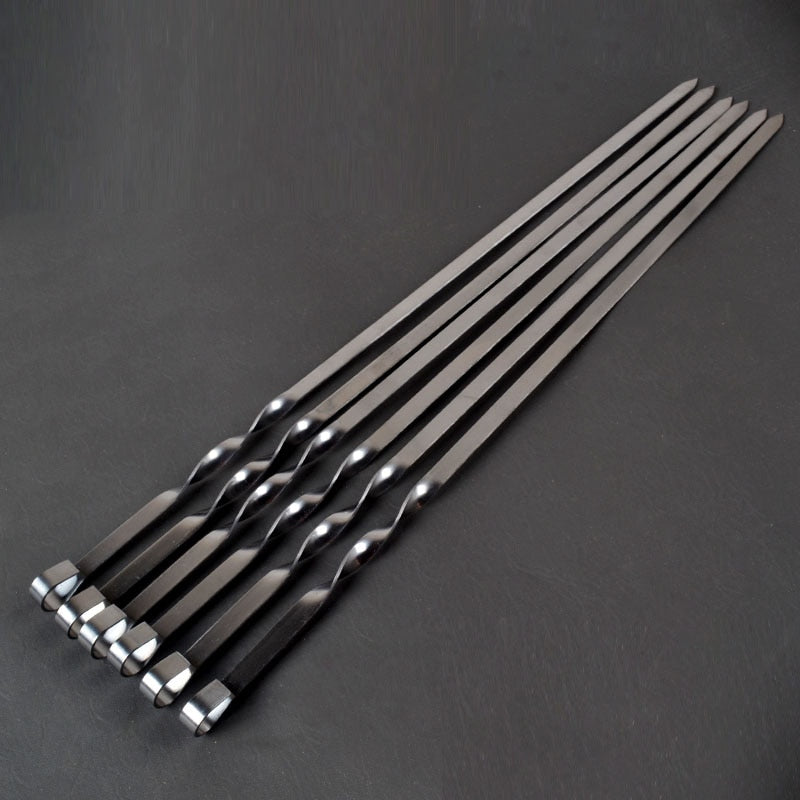 21.6 ''55CM ze stali nierdzewnej grill szpikulec kije zestaw widelców długi uchwyt Kabob szaszłyki płaskie Heavy Duty narzędzia kempingowe 6-12 sztuk