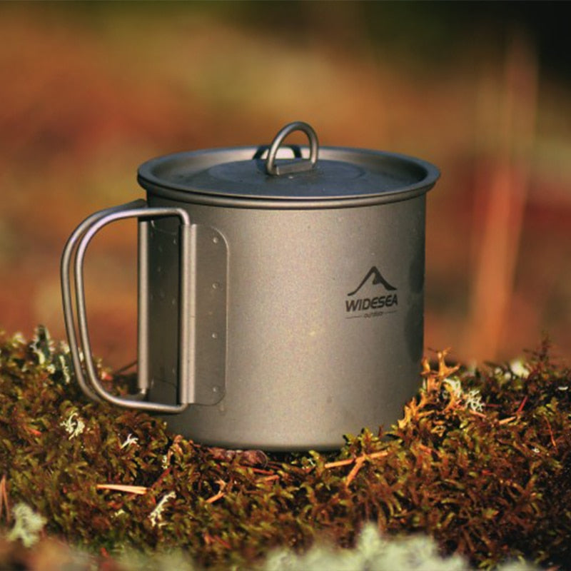 Widesea Camping Mug Titanium Cup Tourist Picnic Tableware Utensils Equipment Outdoor Cookware Hiking Kitchen Travel Cooking Set