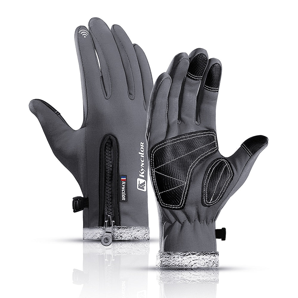 Winter Themal Touchscreen Gloves Anti-Slip Windproof Cycling Gloves w/ Fleece Lining Adjustable Zipper Anti-Lost Buckle Camping