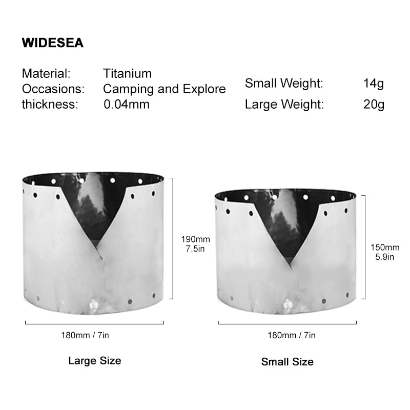 Widesea Titanium Ultra-light Wind Shield For  Gas-burner Alcohol Stove Portable Folding Camping Equipment Outdoor Cooking Guard