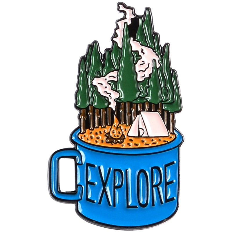 QIHE JEWELRY Adventure travel theme pins Bus Air tickets Magic dragon Camping brooches badges Trendy pin gifts for travel lovers