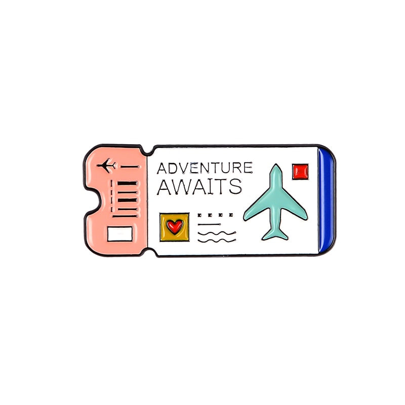 QIHE JEWELRY Adventure travel theme pins Bus Air tickets Magic dragon Camping brooches badges Trendy pin gifts for travel lovers