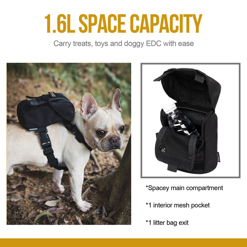 OneTigris EUREKA K9 Backpack Small Dog Treat Tote Pack + Litter Bag Exit for Small Dog Travel Camping