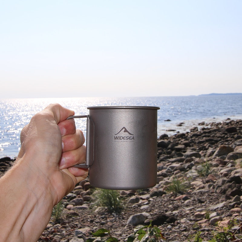 Widesea Camping Mug Titanium Cup Tourist Picnic Tableware Utensils Equipment Outdoor Cookware Hiking Kitchen Travel Cooking Set