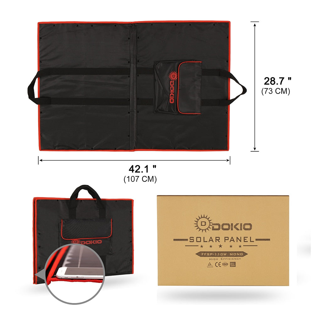 Dokio 100w(50Wx2pcs) Flexible Foldble Mono Solar Panel For Travel &amp; Boat &amp; RV High Quality Portable Solar Panel China