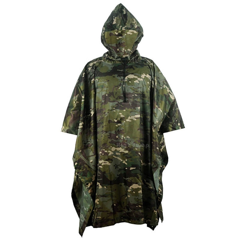 Outdoor Hooded Breathable Rainwear Camo Poncho Army Tactical Raincoat Camping Hiking Hunting Birdwatching Suit Travel Rain Gears