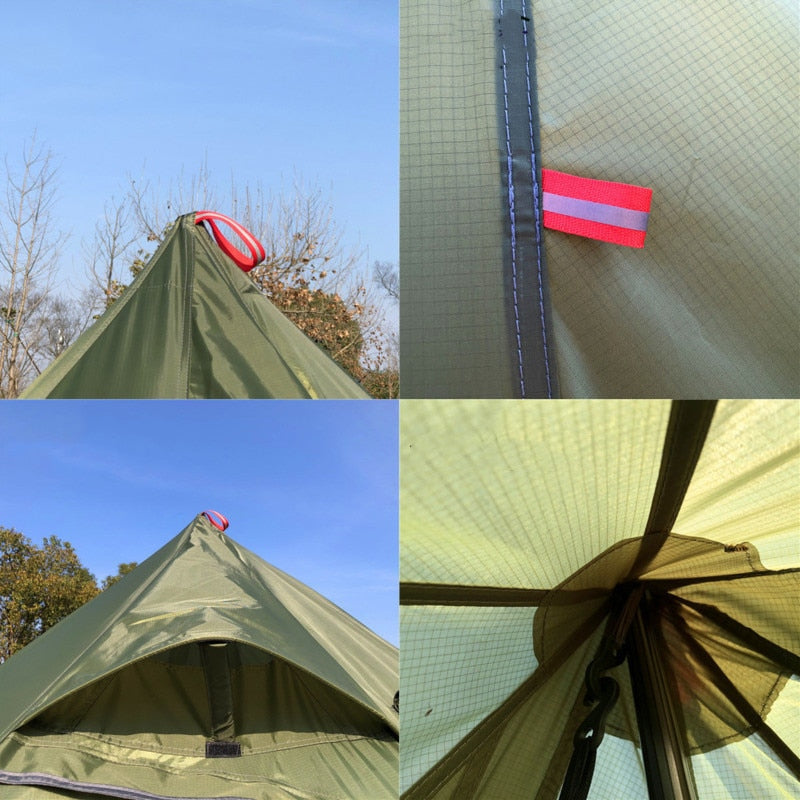 3-4 Person Ultralight Outdoor Camping Big Pyramid Tent Awnings Shelter With Chimney Hole For Bird Watching Cooking