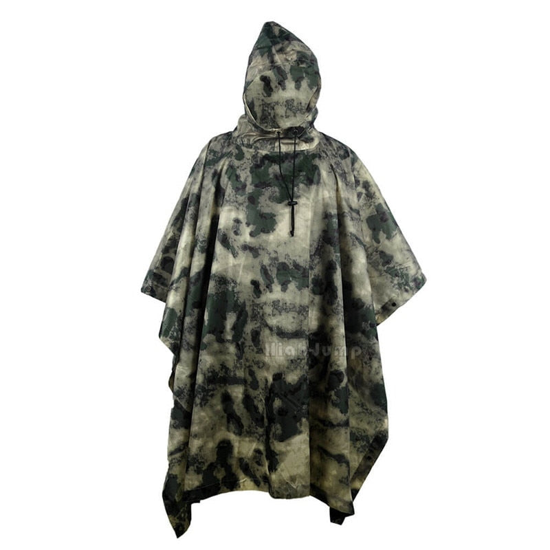 Outdoor Hooded Breathable Rainwear Camo Poncho Army Tactical Raincoat Camping Hiking Hunting Birdwatching Suit Travel Rain Gears