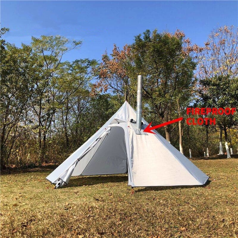3-4 Person Ultralight Outdoor Camping Big Pyramid Tent Awnings Shelter With Chimney Hole For Bird Watching Cooking