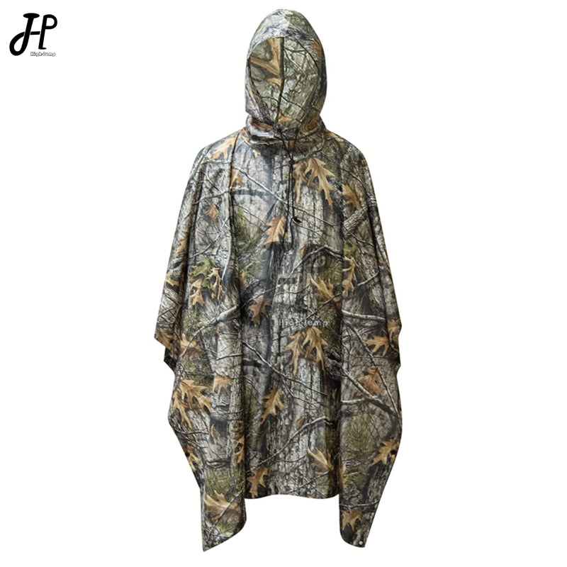 Outdoor Hooded Breathable Rainwear Camo Poncho Army Tactical Raincoat Camping Hiking Hunting Birdwatching Suit Travel Rain Gears