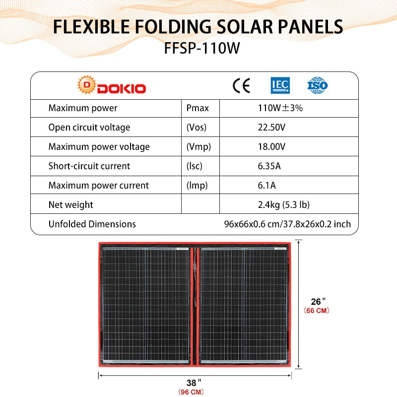 DOKIO18V 100w Solar Panel Flexible Foldble Solar Charge Mobile Phone Usb Charge 12V Outdoor Solar Panels For Camping/Boats/Home
