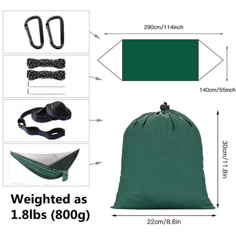Camping Hammock with Mosquito Net Double Hammock Travel Hammock,Backpacking Hammock Portable Parachute 5+1 Ring Strap Hammock