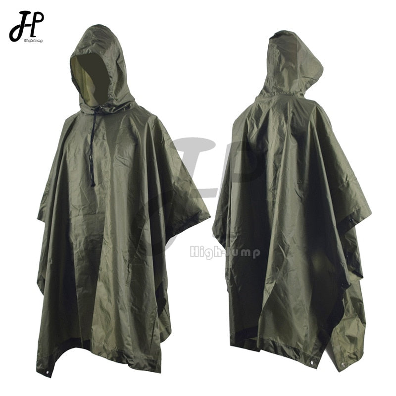 Outdoor Hooded Breathable Rainwear Camo Poncho Army Tactical Raincoat Camping Hiking Hunting Birdwatching Suit Travel Rain Gears