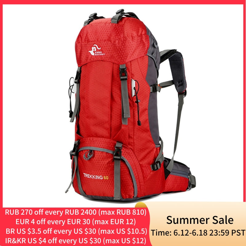 Free Knight 60L Camping Hiking Backpacks Outdoor Bag Tourist Backpacks Nylon Sport Bag For Climbing Travelling With Rain Cover